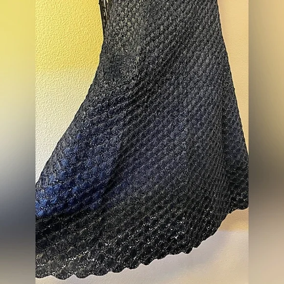 Vintage Anna Giovannozzi Italy Darkest Blue Crochet Raffia Maxi Skirt - Picture 2 of 12